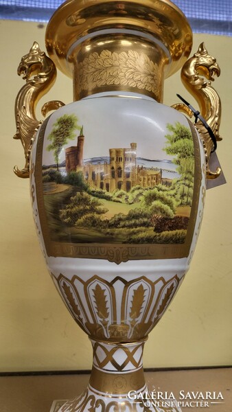 Large gilded vase with plastic handles