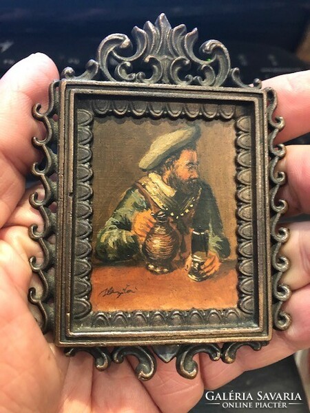 Dutch miniature painting, in a bronze frame, xix. Century, 10 cm