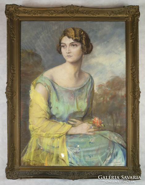 Halasi Horváth István: Art deco hölgy portréja  1929 Valinak