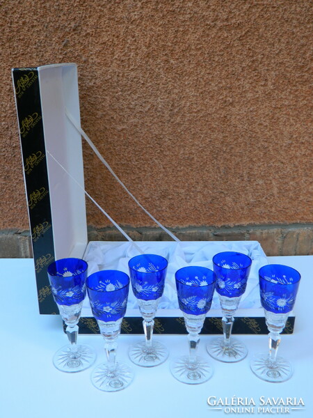 Ajka kristály kék színű pezsgős pohár készlet eredeti dobozában