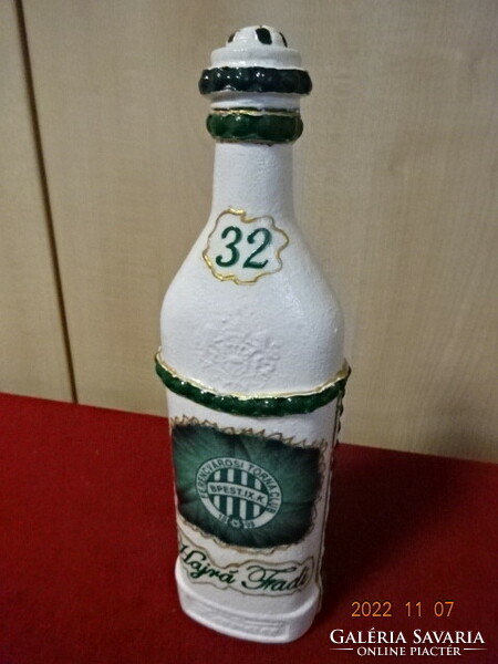 Pálinkás üveg, Ferencvárosi Torna Club címerrel, 28 cm. magas. Vanneki! Jókai.