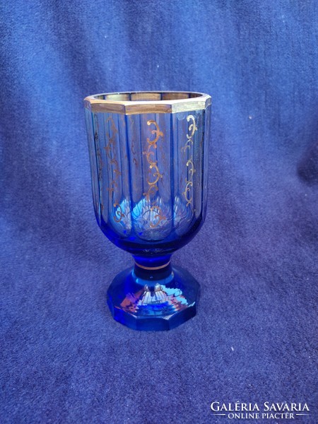 Blue glass goblet ranft, bohemia