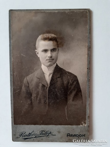 Antik férfi fotó 1909 Rutkai Fülöp fotográfus Arad műtermi régi fénykép