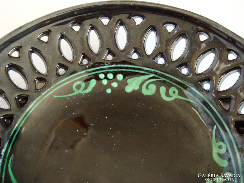 2 Old openwork glazed ceramic folk plates, wall plates