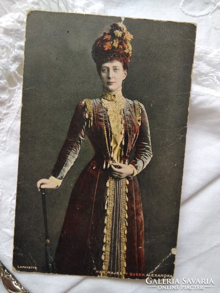 Antik angol színezett fotólap/képeslap, Alexandra királynő
