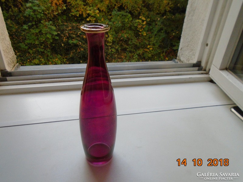 Antique iridescent colored glass pourer with golden rim stripe 24 cm