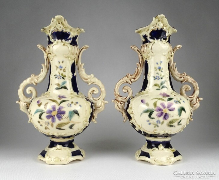 1I046 antique Bruder Willner Teplitz majolica vase pair 27 cm