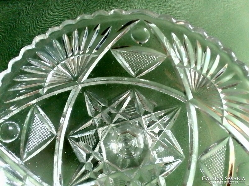 Régi art deco kristály jellegű talpas öntött üveg gyümölcsös tál szendvics sütis kínáló asztalközép