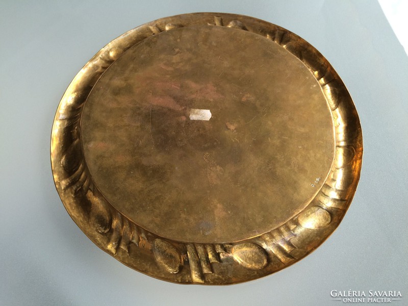 Old vintage round copper metal tray 29 cm