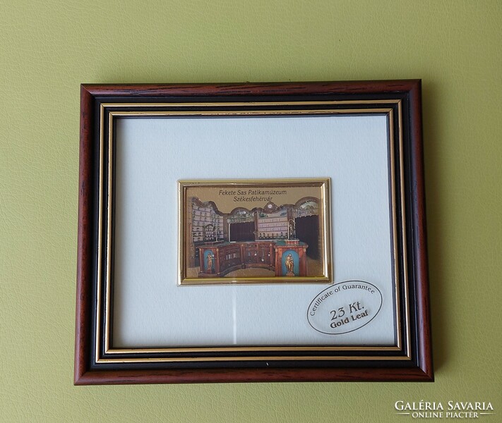 Miniature gold picture, wall picture printed on gilded plate - pharmaceutical theme