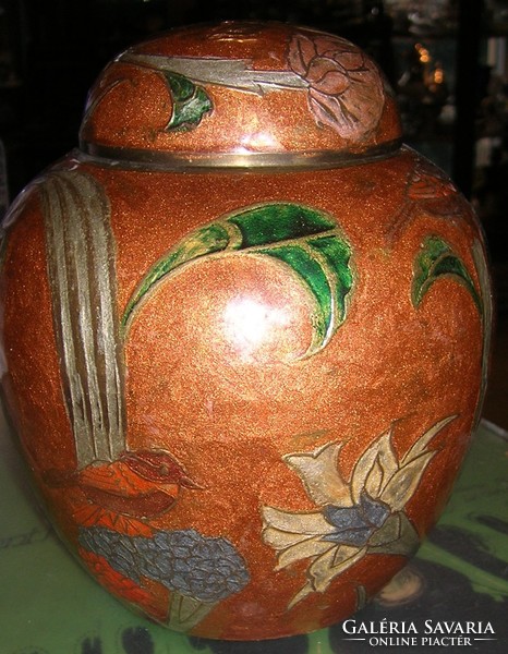 Tea holder Decorative copper enameled tea holder with lid