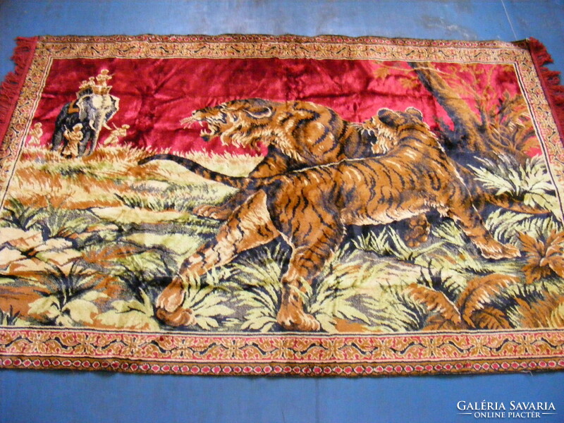 Mokett wall covering tapestry 123 x 178 cm - Hindu tiger hunting on elephant back