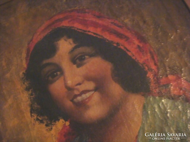Tollini  - Cigányasszony, szignózott  XIX. századi olajfestmény