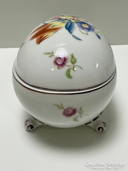 Antique Herend egg-shaped bonbonier with tulip bouquet pattern