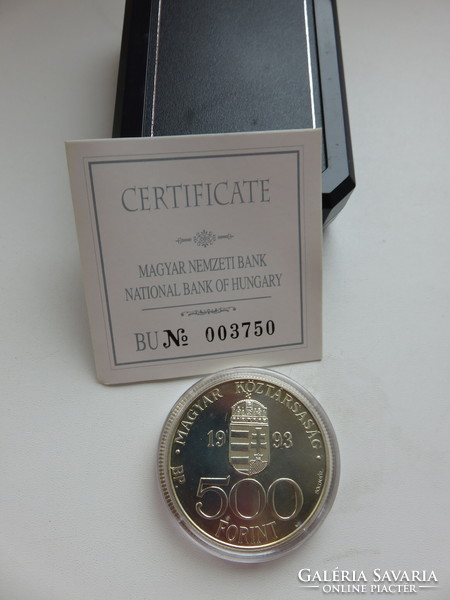 Hungary 500 silver forints, 1993 bu, original box + certificate