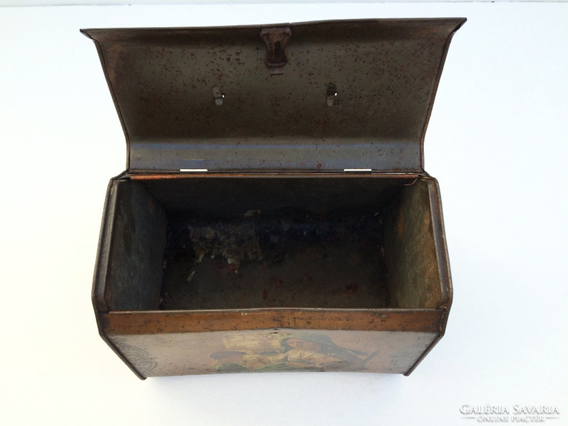 Antique old bag shaped tea in vintage metal box with 23 cm tin box