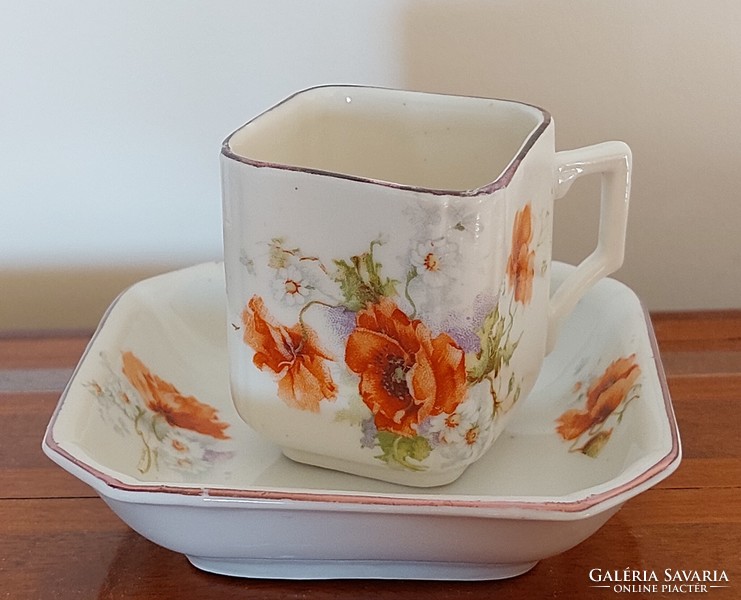 Old porcelain cup poppy square antique mini mug