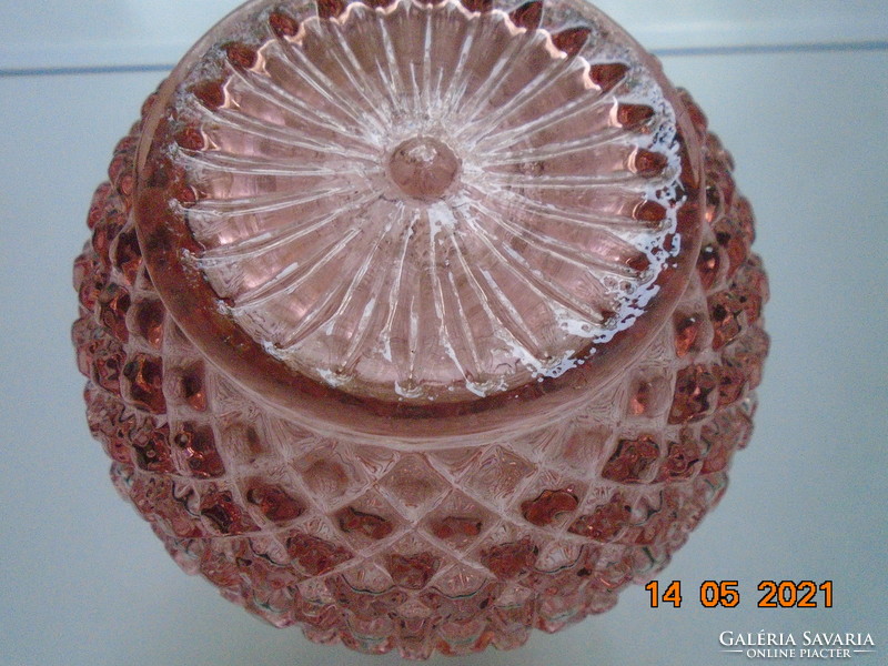 Antique diamond polished salmon pink crystal bottle with polished stopper
