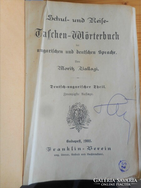 Ballagi Mór: Iskolai és utazási zsebszótár (1908, magyar-német, német- magyar)