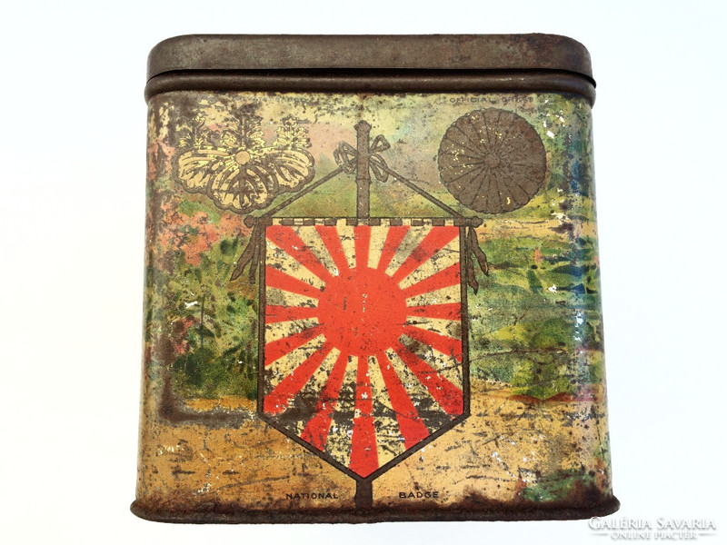 Antique old Japanese tea vintage metal box 22 cm tin box