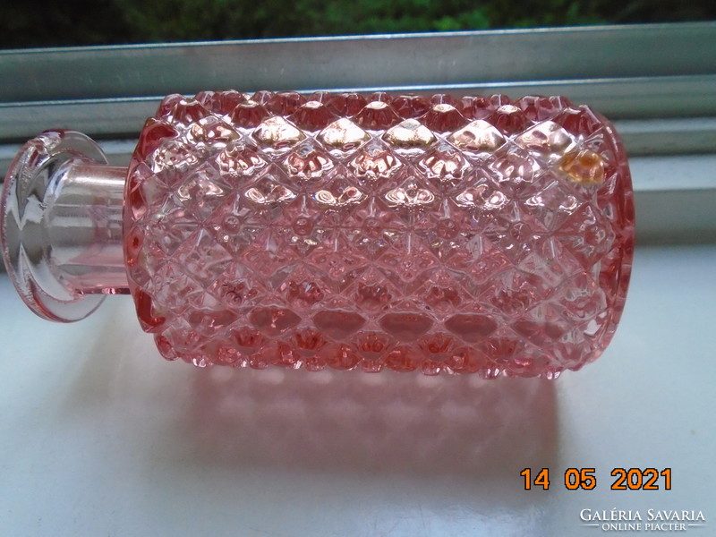 Antique diamond cut salmon pink crystal perfume bottle