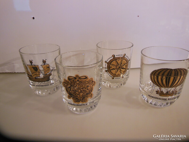 Set - 4 pcs - glass - gold-plated - 2 dl - thick - glass - not worn - Austrian - retro - perfect