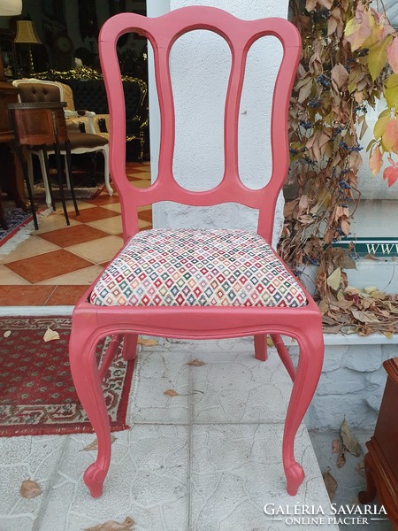 Színes neobarokk stílusú tölgyfa szék új kárpittal