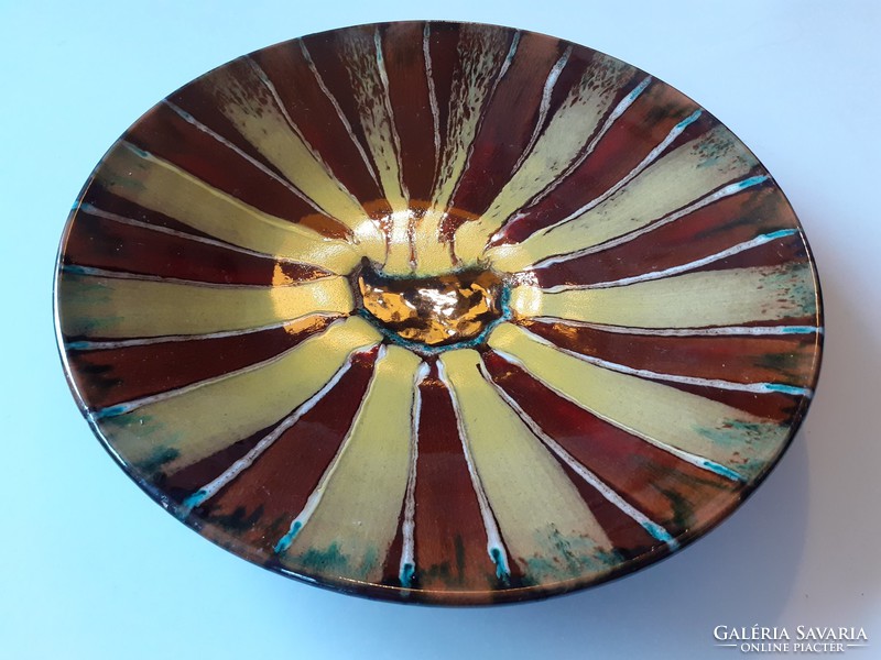 Retro nagy méretű kerámia tányér falitál csíkos falitányér régi falidísz 28 cm
