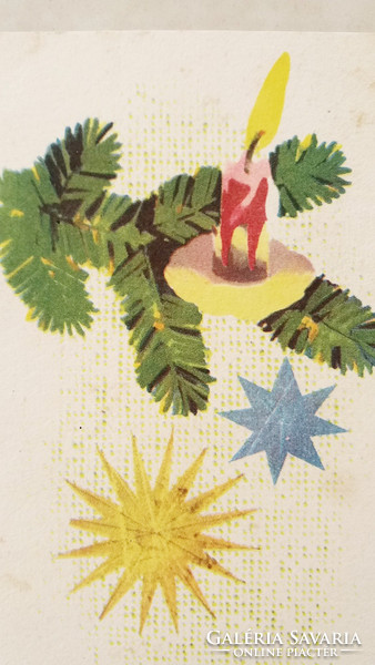 Régi karácsonyi képeslap 1964 fenyőág mintás levelezőlap