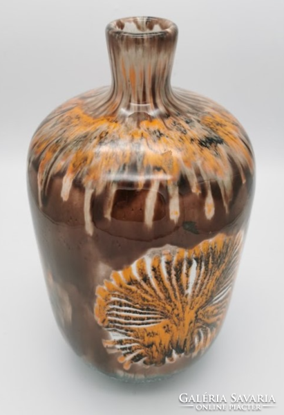 Large retro vase, Hungarian applied art ceramics, 34 cm high, marked