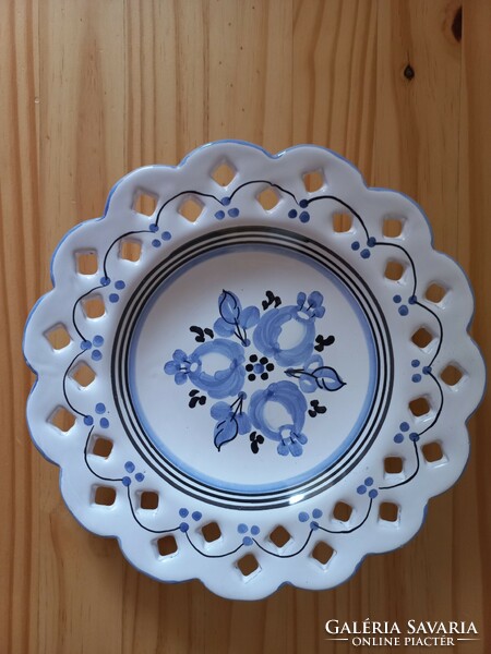 Cobalt blue ceramic plate with openwork edge, haban pattern, wall display 22cm