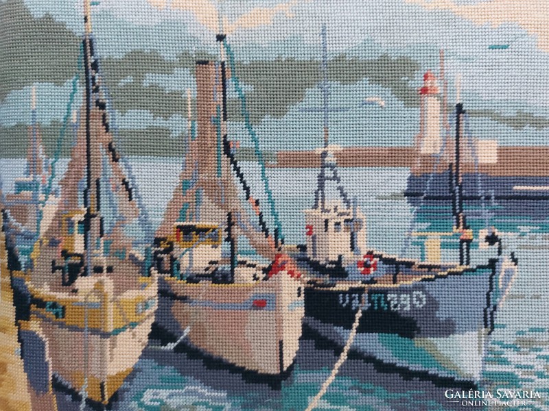 Tapestry sailing ships seaside harbor needlework image mural wall decoration