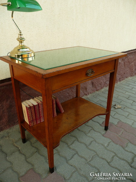 Action! Secession solid hardwood desk / laptop table with glass top and bookshelf at the bottom