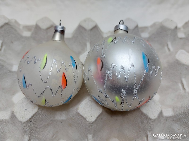 Retro glass Christmas tree decoration glitter sphere glass decoration 2 pcs