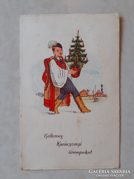 Régi karácsonyi képeslap 1939 magyaros népviseletes levelezőlap