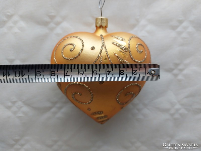 Retro üveg karácsonyfadísz szív alakú arany nagy üvegdísz