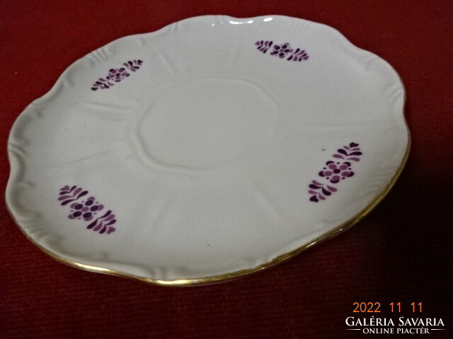 Zsolnay porcelain tea cup coaster with purple pattern, diameter 15.3 cm. He has! Jokai.