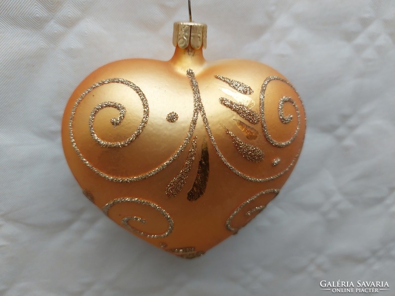 Retro üveg karácsonyfadísz szív alakú arany nagy üvegdísz