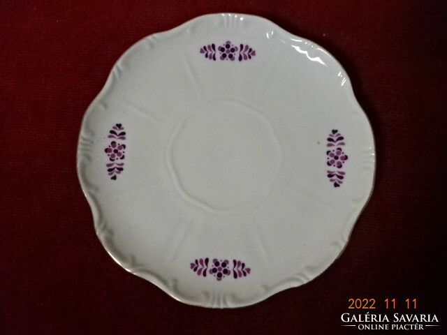 Zsolnay porcelain tea cup coaster with purple pattern, diameter 15.3 cm. He has! Jokai.
