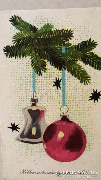 Old Christmas postcard with pine branch pattern