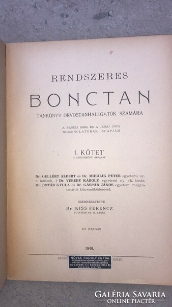 A Rendszeres Bonctan 1946 3.kiadás !!!