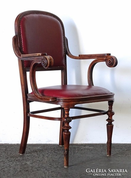 1L431 Antik támlás faragott szék bőr gondolkodó szék