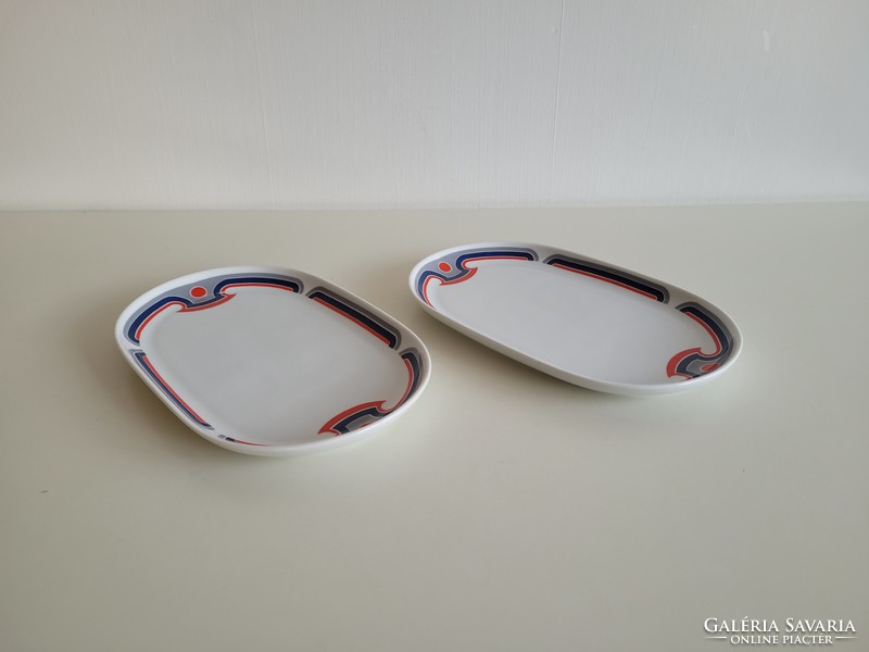 Retro 2 db Alföldi porcelán kék piros menza mintás ovális tányér tál tálca