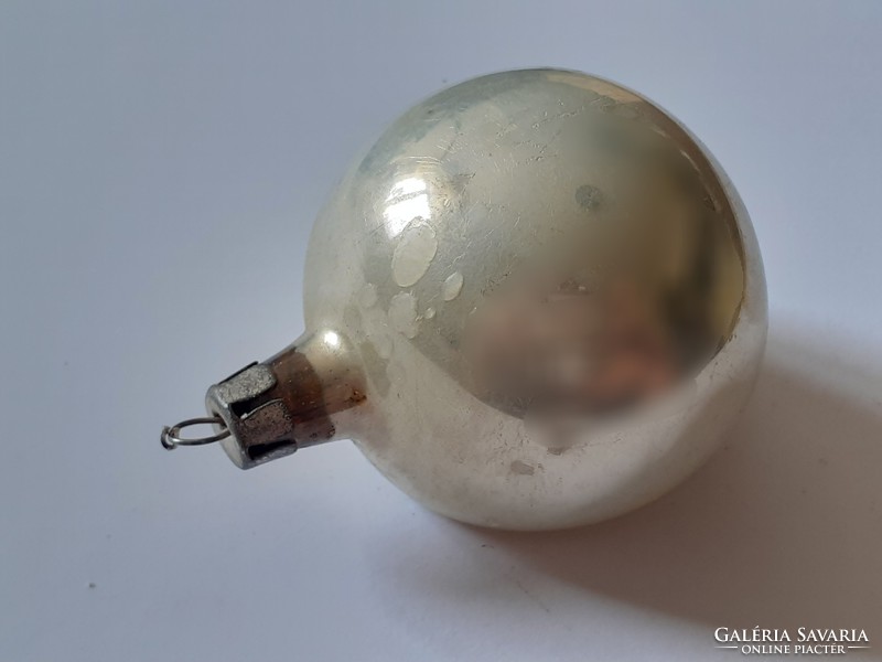 Retro üveg karácsonyfadísz ezüst gömb régi üvegdísz