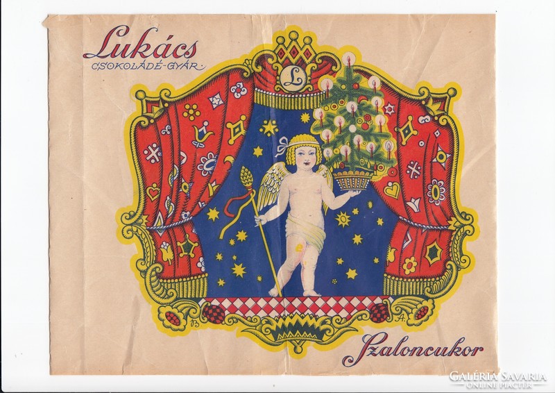 Lukács Csokoládégyár szaloncukor doboz papír cca 1910-1920 (Biczó András) szignóval