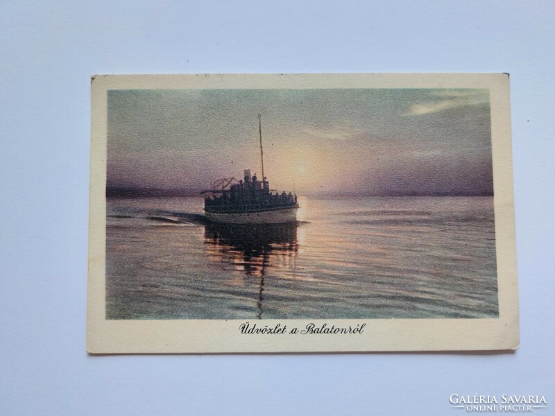 Régi képeslap fotó levelezőlap Balaton naplemente hajó