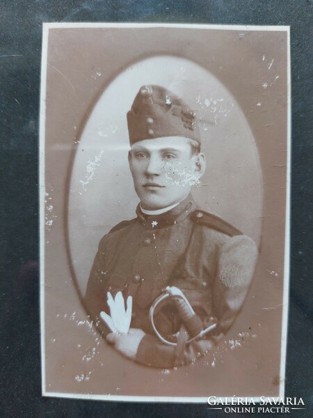 Old photo soldier photo under glass