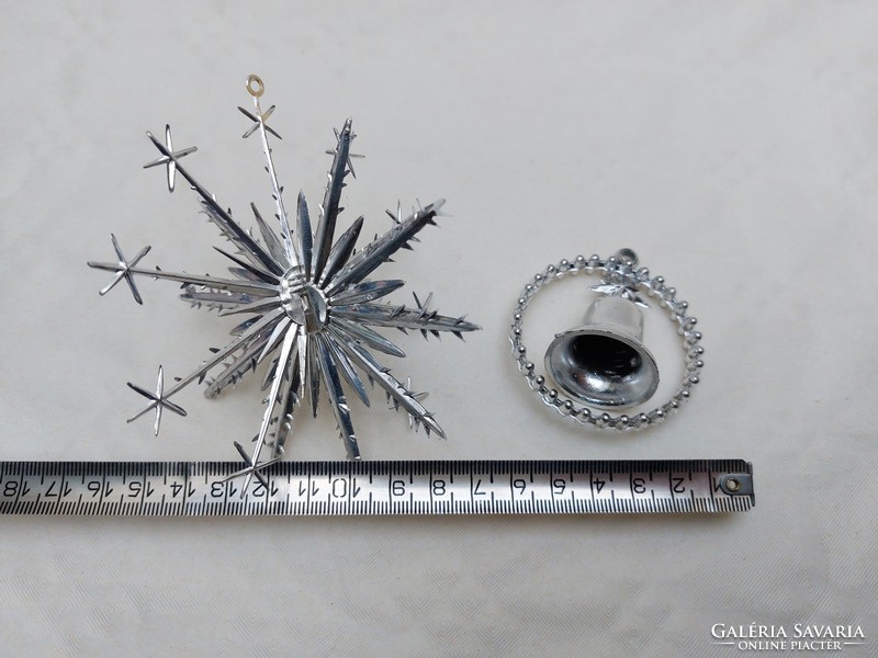 Old Christmas tree decoration retro plastic silver star bell 2 pcs