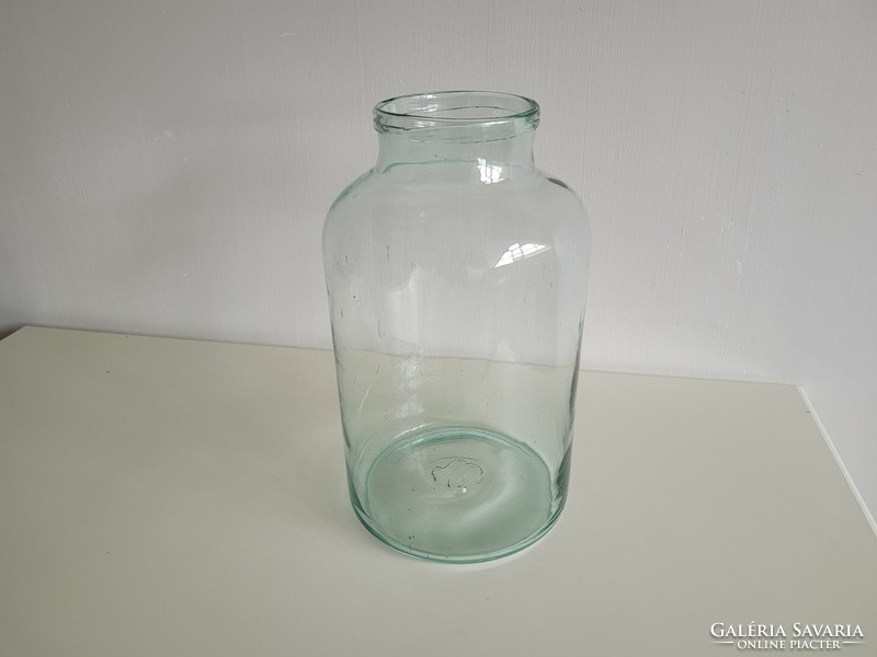Régi vintage 10 literes nagy méretű zöld huta dunsztos befőttes üveg 10 L