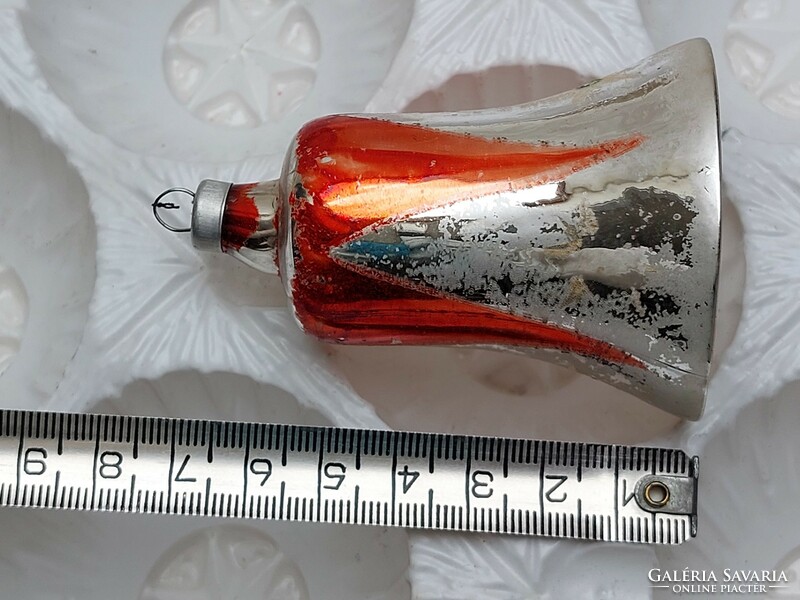 Old glass Christmas tree ornament silver red bell bell glass ornament